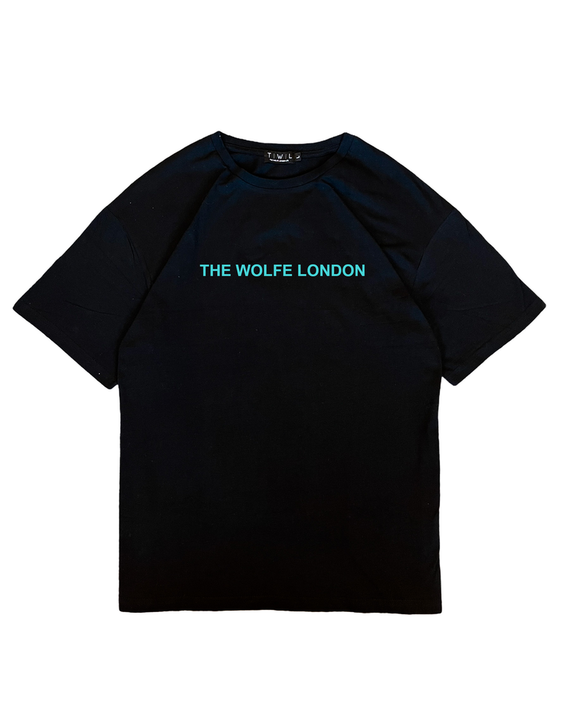 Knight Black Oversized T-Shirt Blue Text - The Wolfe London