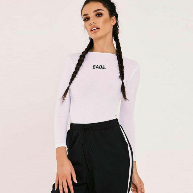 BABE Letter Long Sleeved Bodysuits - The Wolfe London