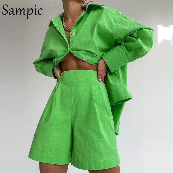 Sampic Casual Long Shorts and Loose Shirt Top Two Piece Set - The Wolfe London