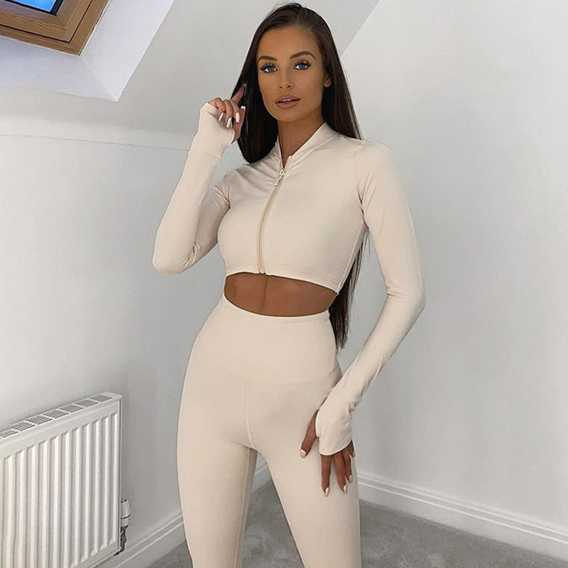 2 Piece Set Long Sleeve Crop Tops and Leggings - The Wolfe London