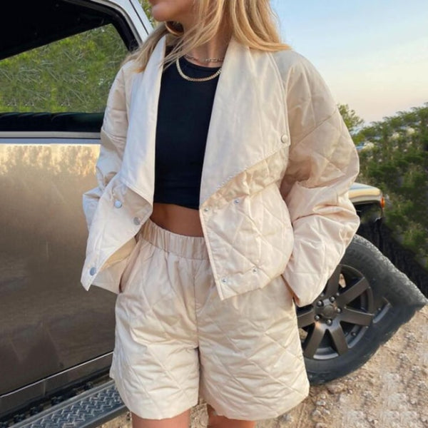 Quilted High Waist Shorts and Crop Jacket Suit top - The Wolfe London