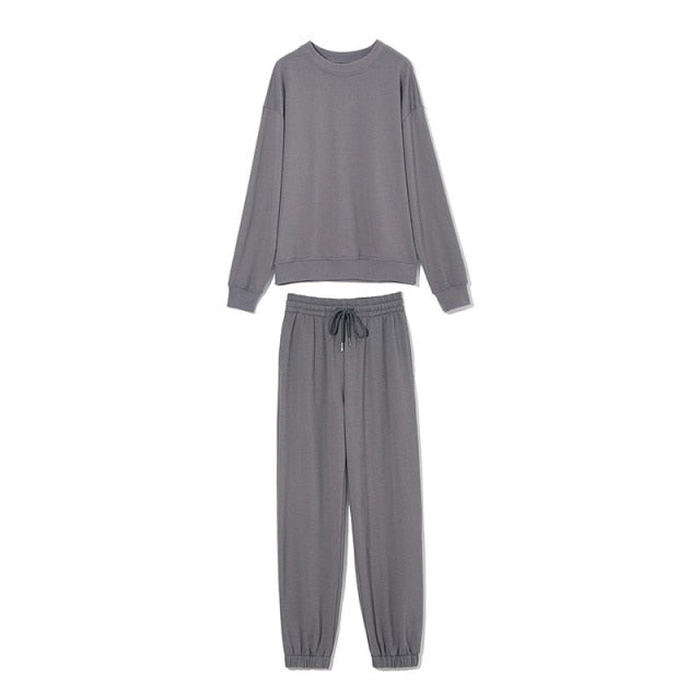 Elastic Waist Casual 2 Pieces Matching Top and bottoms Pants Set - The Wolfe London